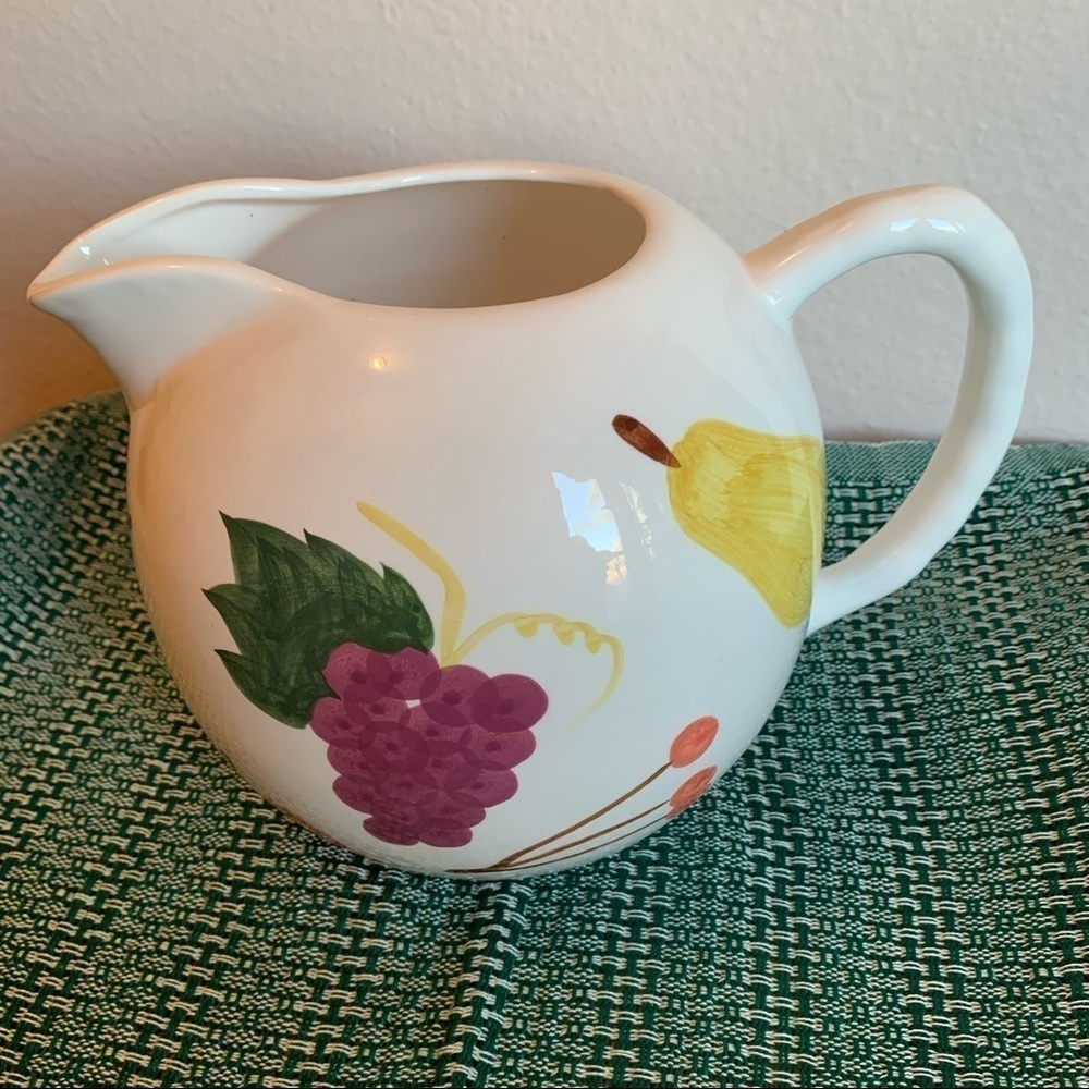 Vintage hand painted ceramic fruit pitcher country farmhouse kitchen decor